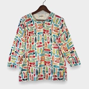 TALBOTS Colorful Novelty Shoe Print button up Cardigan Women Size 1X